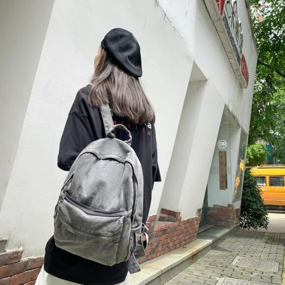 Lightweight Travel Denim Backpack Vintage Y2K Daypack Adjustable Shoulder Bags - Picture 3 of 7